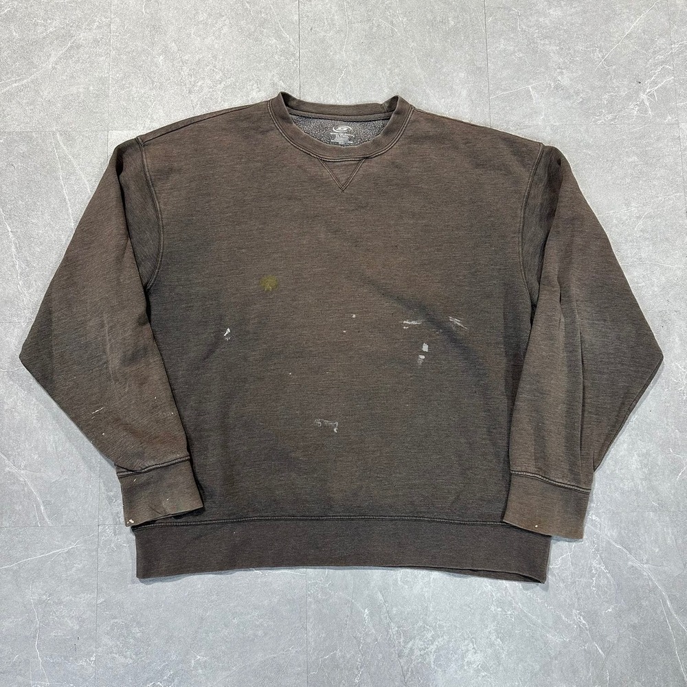 Simply For Sports Mens Brown Distressed Crewneck Sweatshirt XLT Paint Splatter